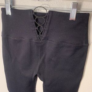 Free People ribbed leggings with criss cross back